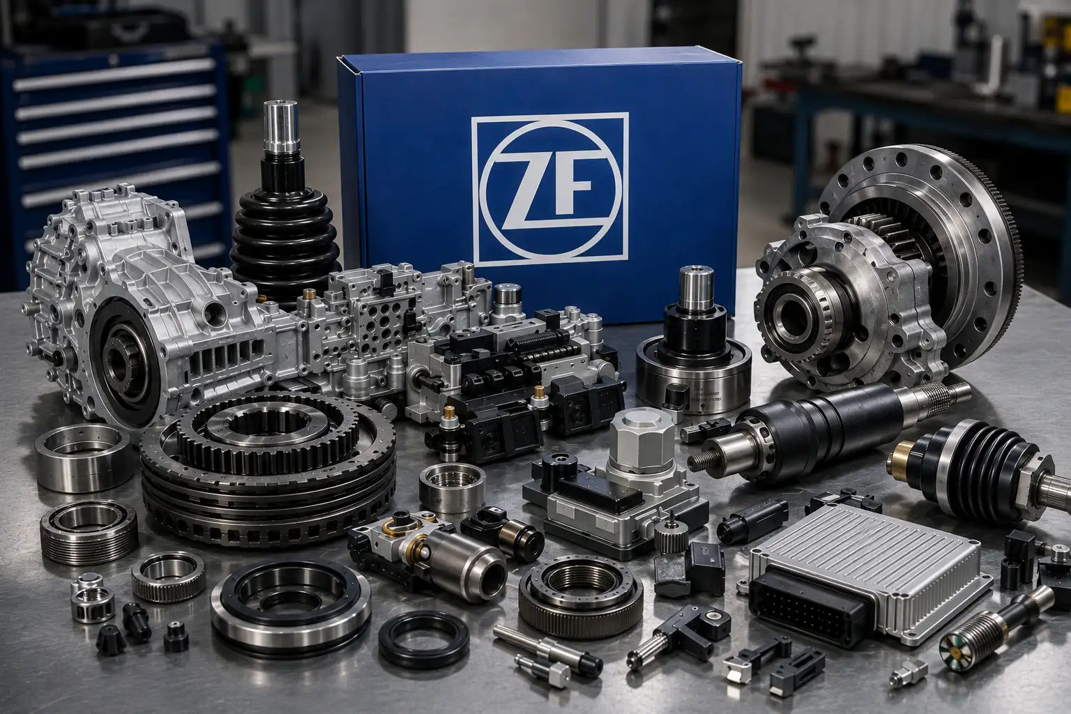 Componentes ZF de transmisión y reductores: carcasas, paquetes de discos, mandos y rodamientos